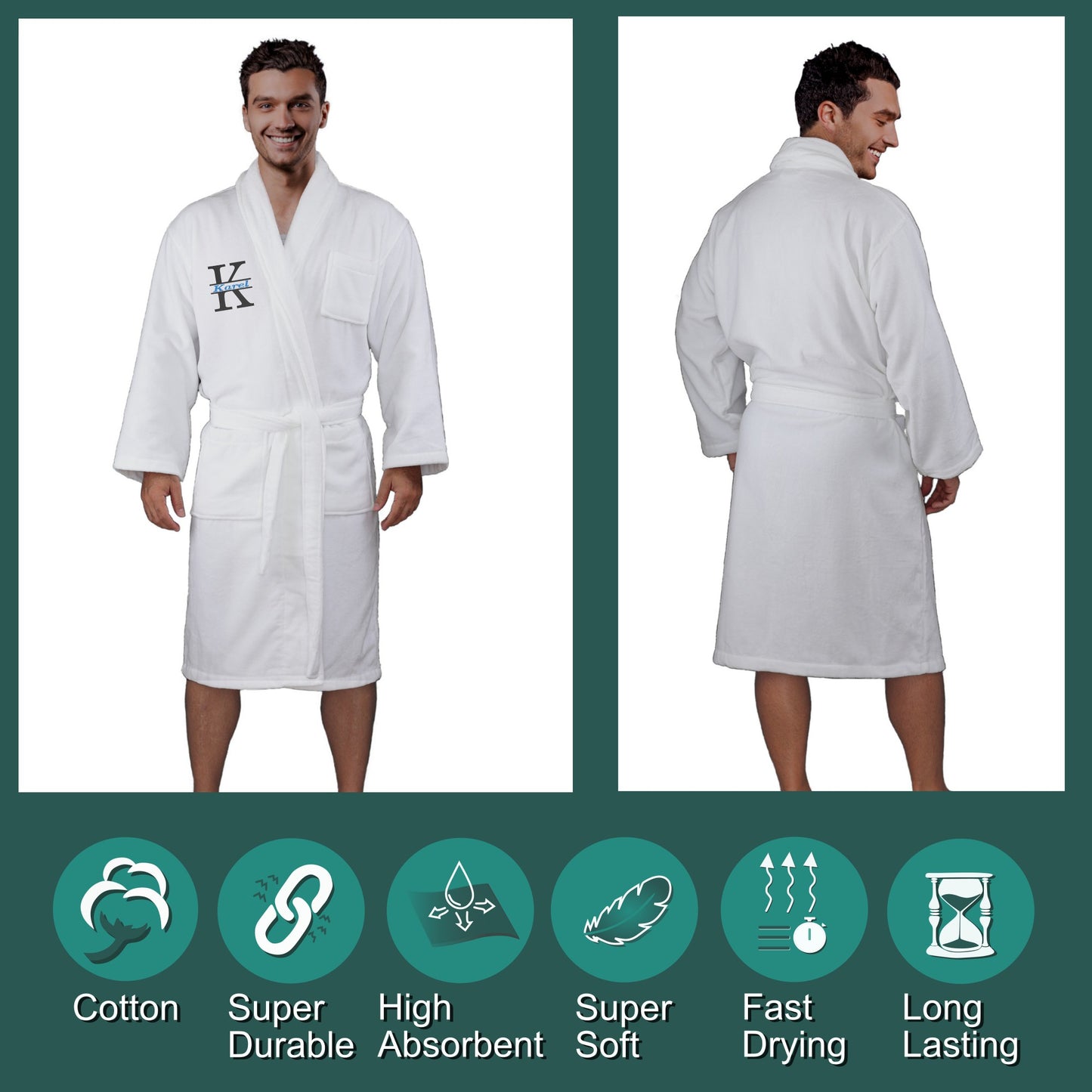 Personalized Unisex Terry Velvet Cotton Luxury Robe, Split Initial Monogram, Design 3