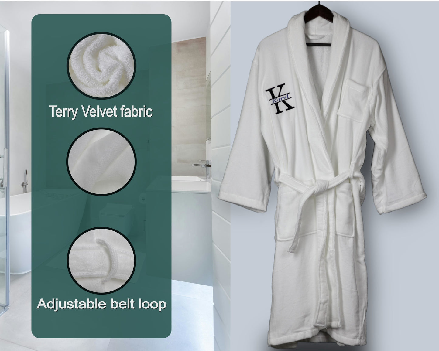Personalized Unisex Terry Velvet Cotton Luxury Robe, Split Initial Monogram, Design 3