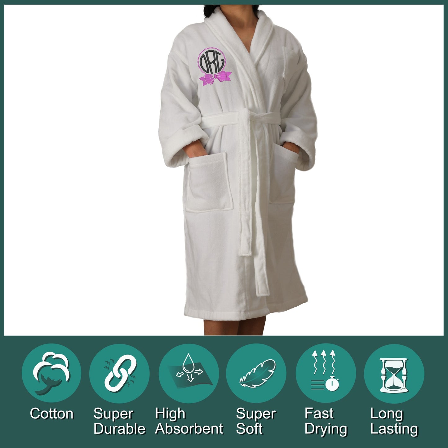 Personalized Unisex Terry Velvet Cotton Luxury Robe, Split Initial Monogram, Design 3