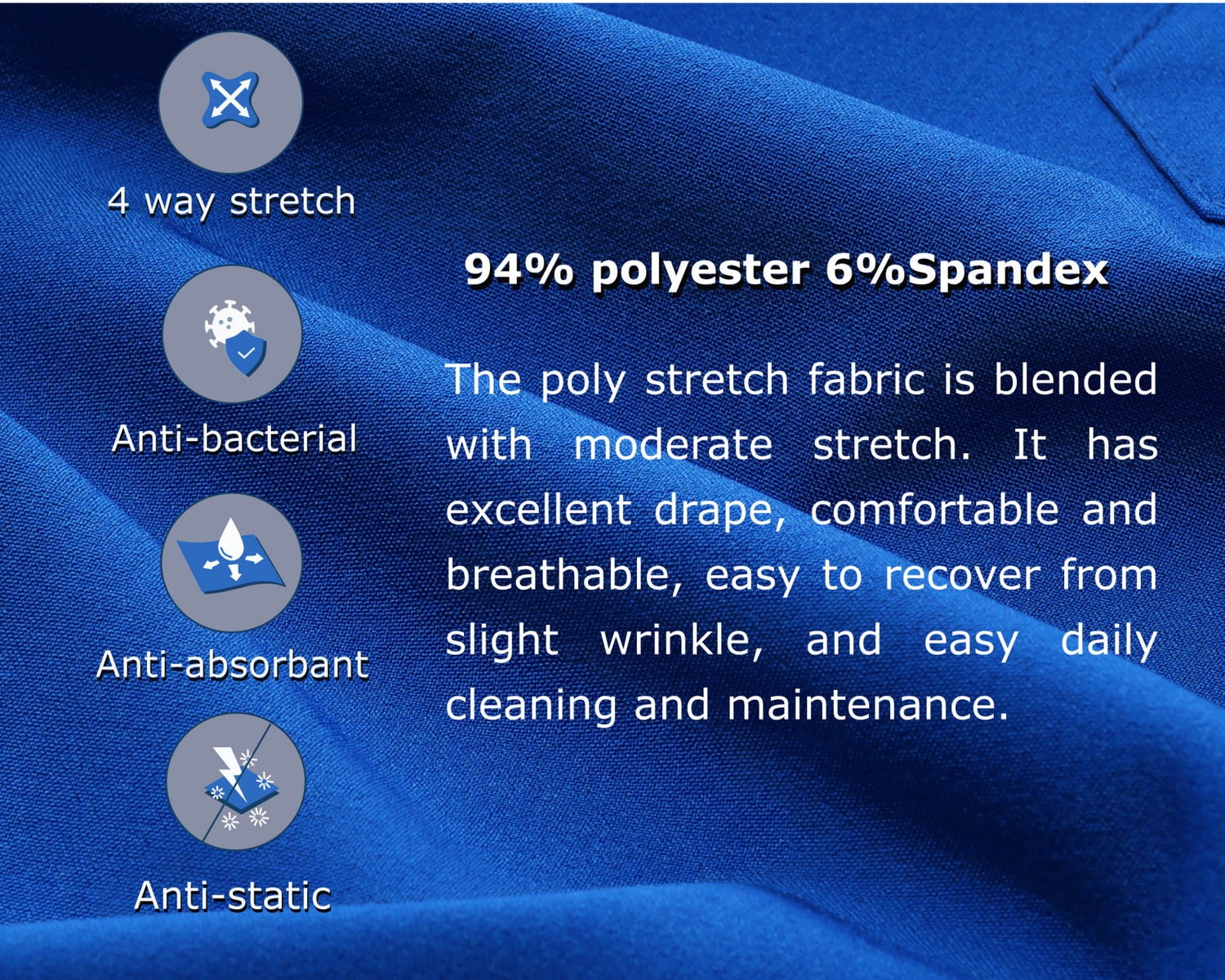 Durable stretch scrub fabric texture for healthcare school uniforms