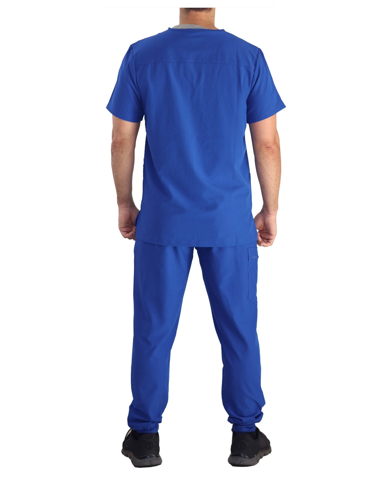 Back view of royal blue scrub uniform set for medical students