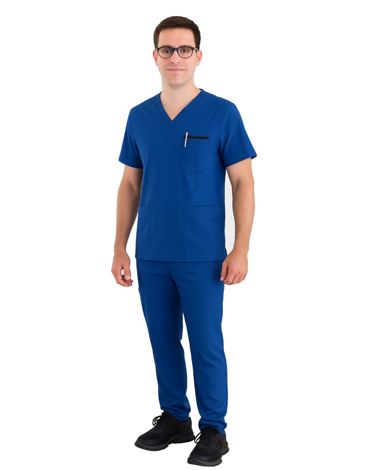 Men's royal blue embroidered scrub set for nursing students