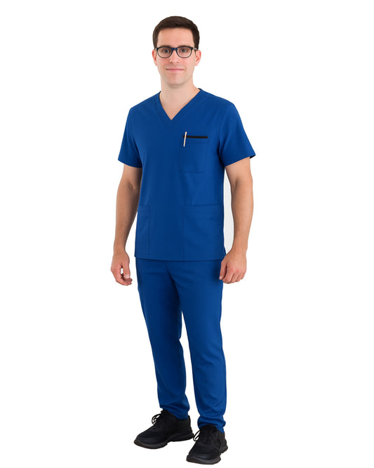 Men's royal blue embroidered scrub set for nursing students