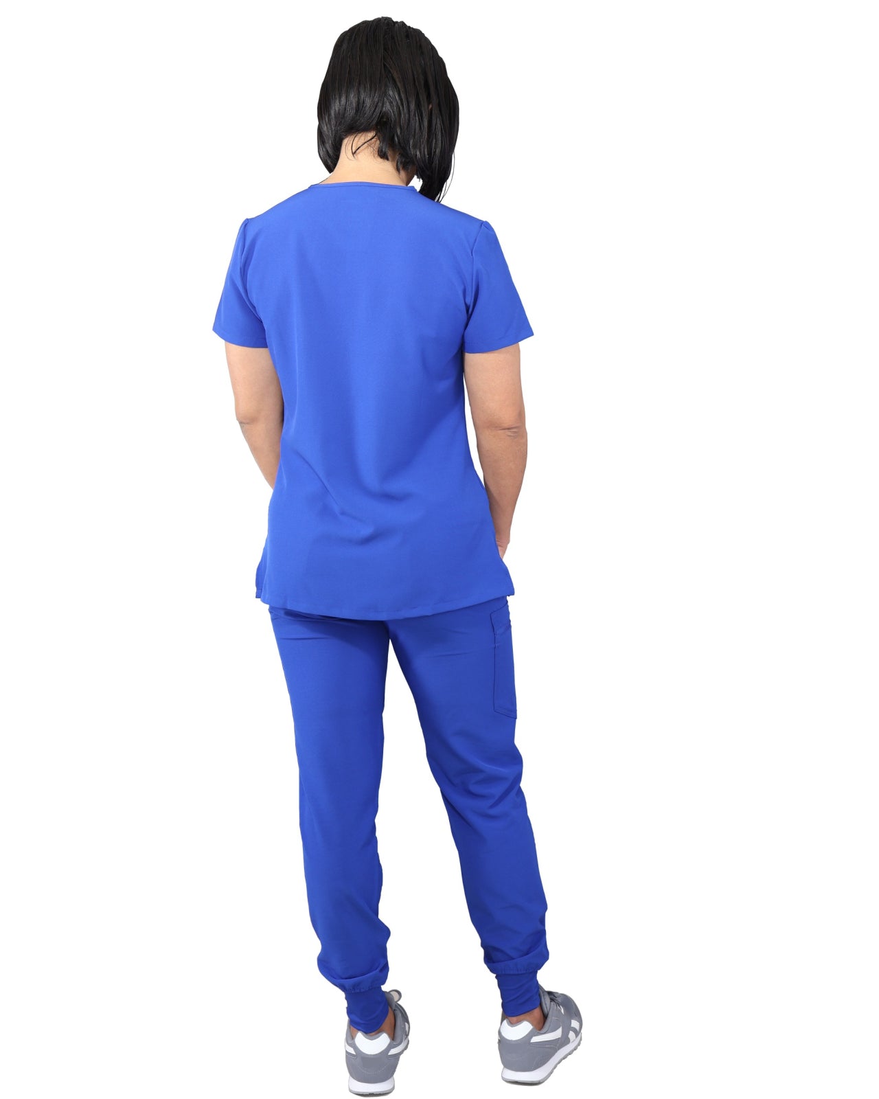 Back view of royal blue scrub uniform set for medical students